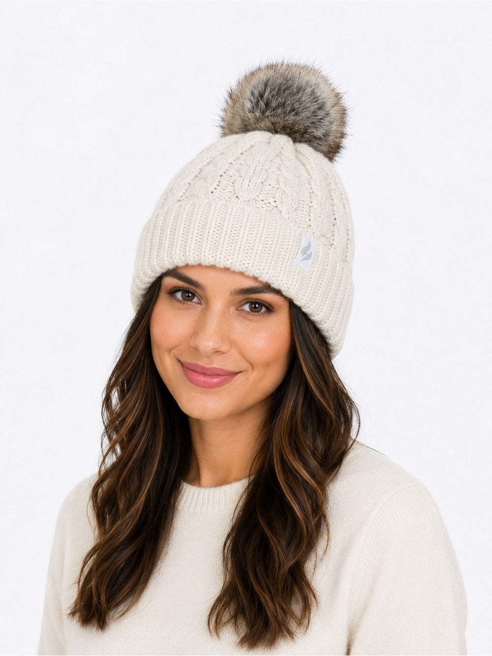 Cozy Cream Cable Knit Pom Beanie - Women's Winter Hat